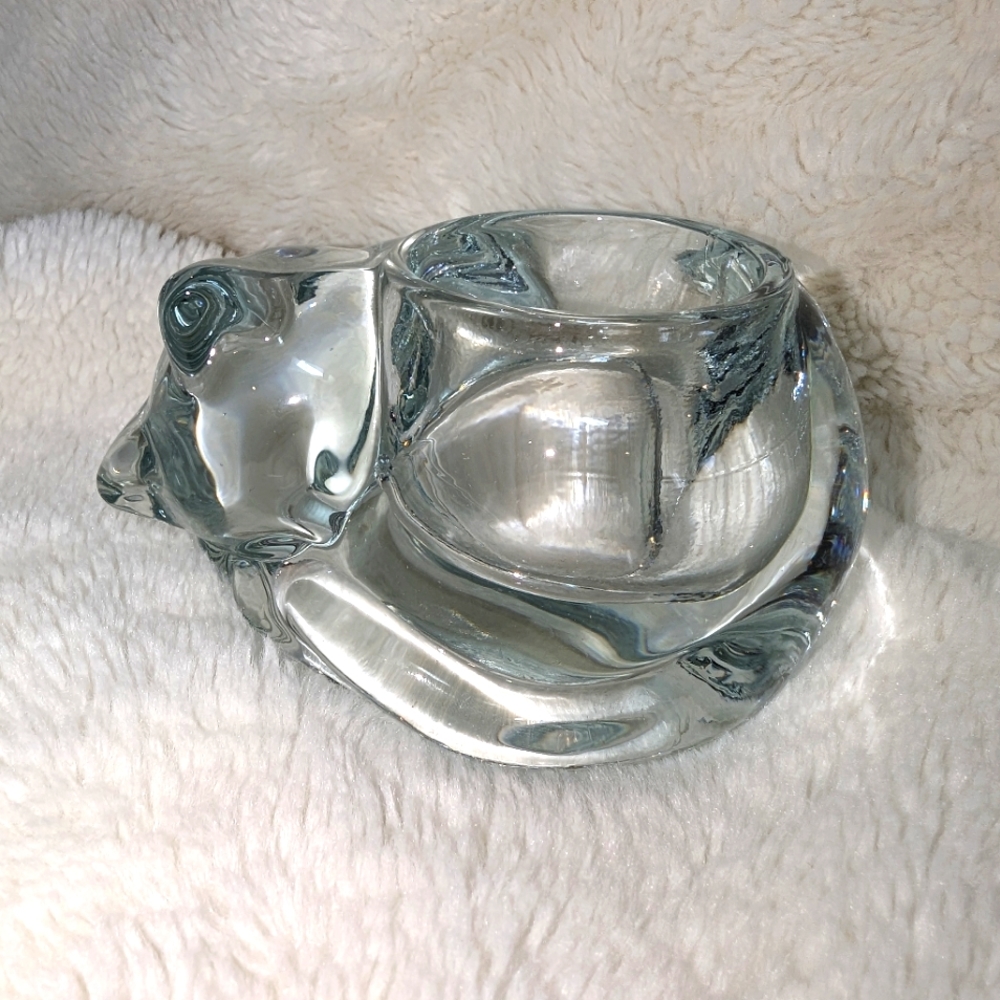 Vintage Indiana Glass Cat Sleeping Votive Candle Holder/ Paperweight